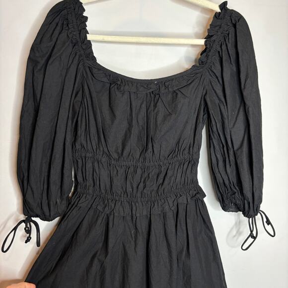 House of Harlow 1960 Puff Sleeve Smocked Cotton Poplin Peasant Mini Dress - Picture 9 of 9